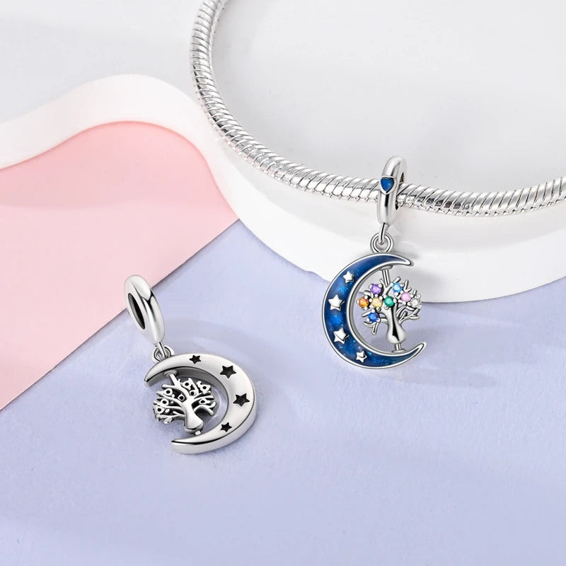 Fit Original Bracelet Silver Plated Cat Moon Shape Stars Love Charms Pendants For Women Jewelry Making Gift