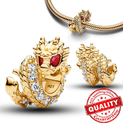 Gold Series 925 Sterling Silver Firefly Leopard Seahorse Crystal Ball Flower Charm Fit DIY Bracelet Necklace Boutique Party Gift