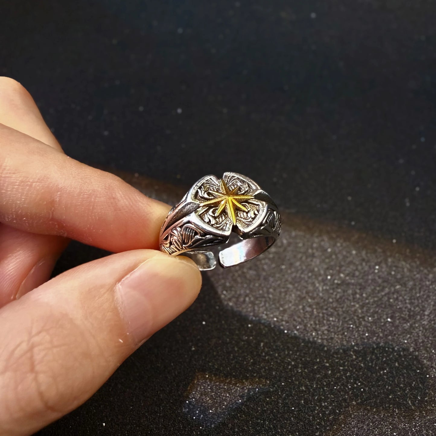 Retro Polaris North Star Adjustable Open Ring For Men Punk Gothic Edgy Copper Jewelry Unisex Accessories Good Fortune Love Gift