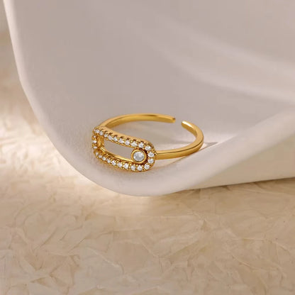 Luxury Zircon Geometric Rings For Women Stainless Steel Gold Color Open Ring Trendy Wedding Party Aesthetic Jewerly Gift Femme