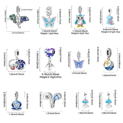 925 Sterling Silver Cute Butterfly Elephant Blue Series Charms Beads Fit Original Pan Bracelet Bangle High Quality DIY Jewelry
