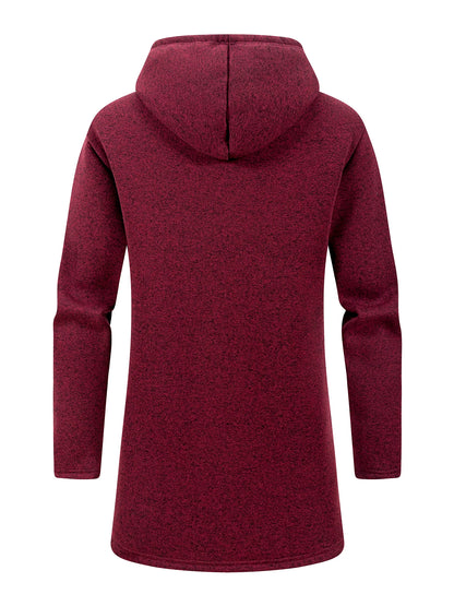 Men's Winter Warm Long Coat Zipper Jacket Zip Windbreaker Thick Fleece Windproof Overcoat Casual Contrast Color Hooded Jacket