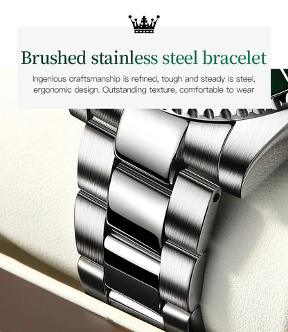 OLEVS 5885 Men's Watches Business Stainless Steel Strap Green Quartz Watch Waterproof Calendar Luminous High Quality Wristwatch