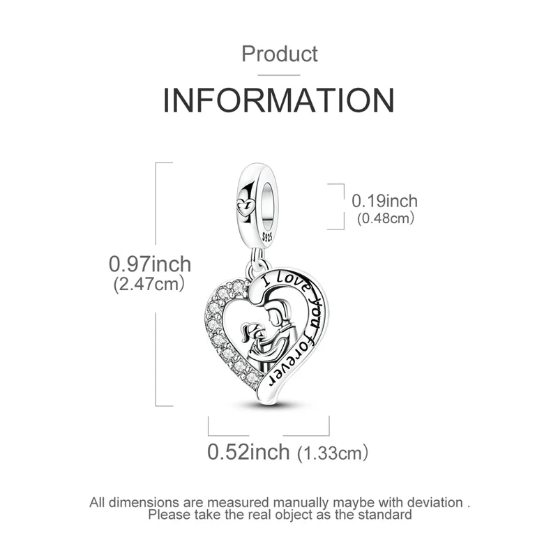 925 Silver Sparkling Cat Dog Charms Pendants Love Family Father Beads Fits Original Bracelet Gift for Women