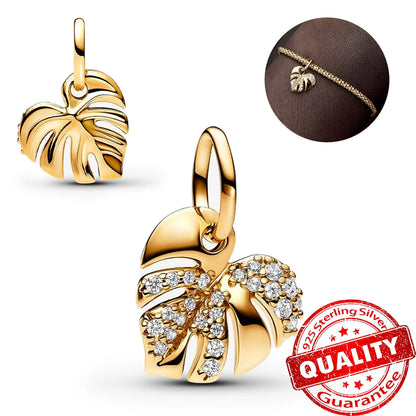 Gold Series 925 Sterling Silver Firefly Leopard Seahorse Crystal Ball Flower Charm Fit DIY Bracelet Necklace Boutique Party Gift