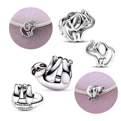 Silver 925 Openwork Elephant Hanging Sloth Charms Beads Fit Original Bracelet for Women Diy Fine Jewelry Making