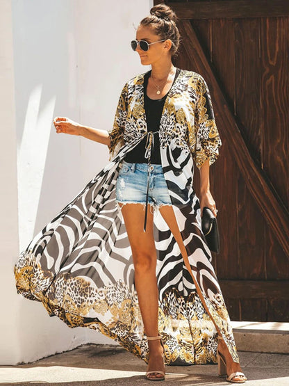 Bikini Cover Up Chiffon Beach Kimono Women Leopard Printed Long Cape for Swimsuit Tunic Summer Beach Wear Factory Supply