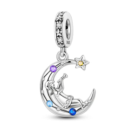 Fit Original Bracelet Silver Plated Cat Moon Shape Stars Love Charms Pendants For Women Jewelry Making Gift