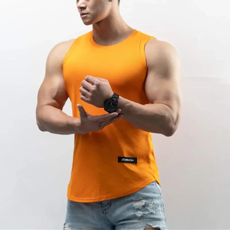 new gym Training Tank Top Men's Sports T-shirt Summer Thin Mesh Breathable Fitness Running vest Quick Drying Sleeveless Tops