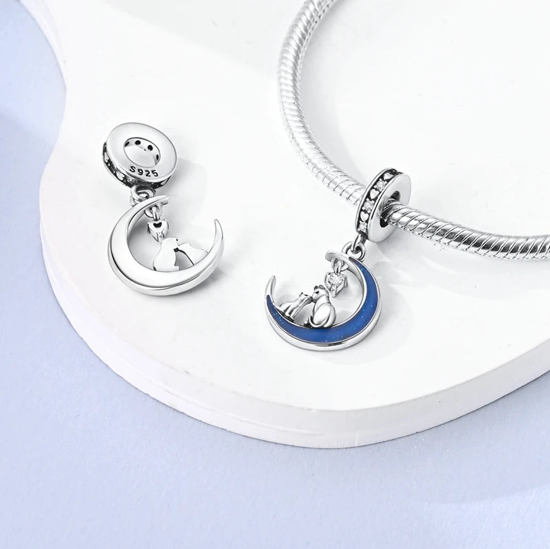 Fit Original Bracelet Silver Plated Cat Moon Shape Stars Love Charms Pendants For Women Jewelry Making Gift