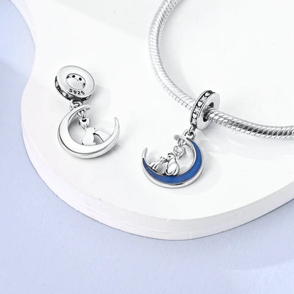Fit Original Bracelet Silver Plated Cat Moon Shape Stars Love Charms Pendants For Women Jewelry Making Gift