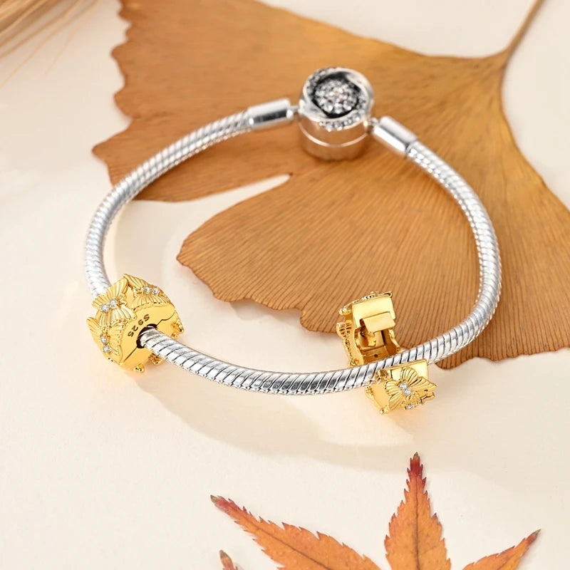 Gold Series 925 Sterling Silver Firefly Leopard Seahorse Crystal Ball Flower Charm Fit DIY Bracelet Necklace Boutique Party Gift