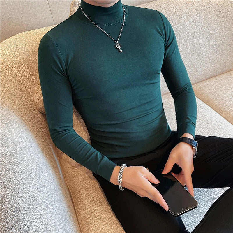 Men's T Shirts Autumn Winter New Turtleneck Long Sleeve T-Shirts For Men Clothing 2025 Slim Fit Casual Basic Tee Shirt Homme 5XL