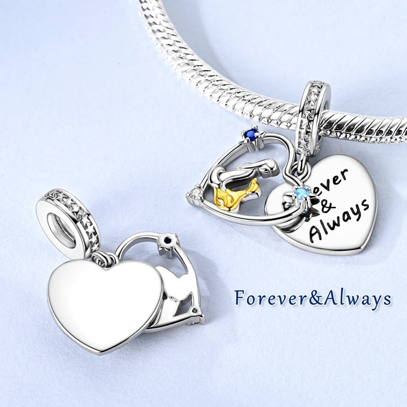 925 Silver Sparkling Cat Dog Charms Pendants Love Family Father Beads Fits Original Bracelet Gift for Women