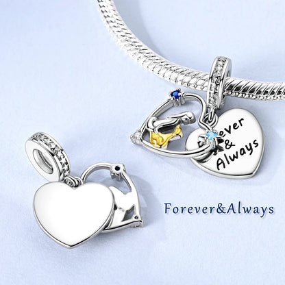 925 Silver Sparkling Cat Dog Charms Pendants Love Family Father Beads Fits Original Bracelet Gift for Women