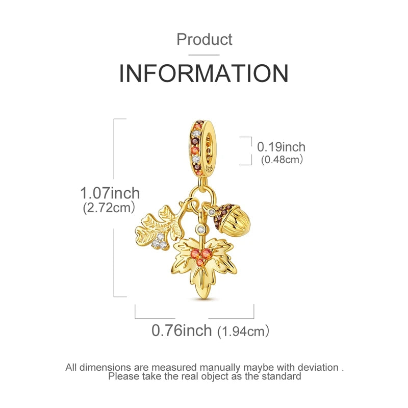 Gold Series 925 Sterling Silver Firefly Leopard Seahorse Crystal Ball Flower Charm Fit DIY Bracelet Necklace Boutique Party Gift