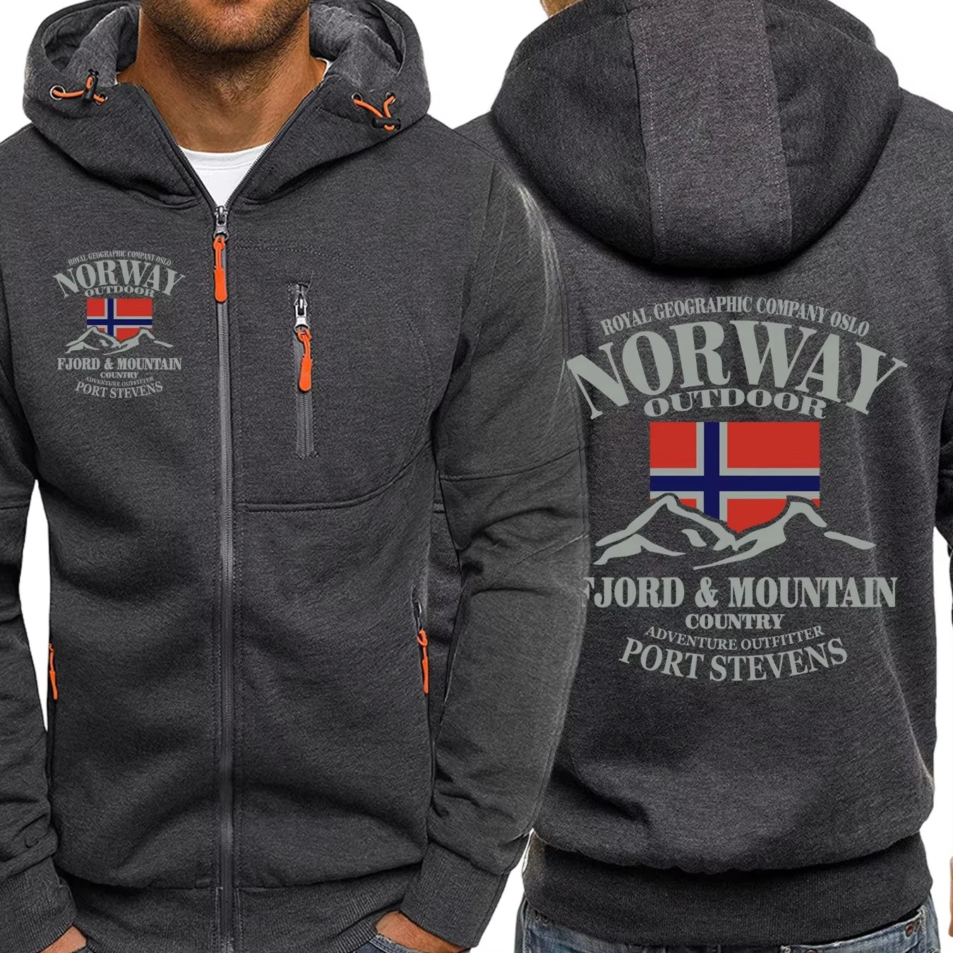 Norway Fjords And Mountains Print Male Zipper Hoodie All-Match Fashion Streetwear Vintage Casual Clothes Autumn Loose Hooded