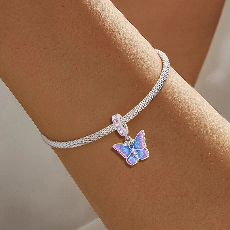 925 Sterling Silver Cute Butterfly Elephant Blue Series Charms Beads Fit Original Pan Bracelet Bangle High Quality DIY Jewelry