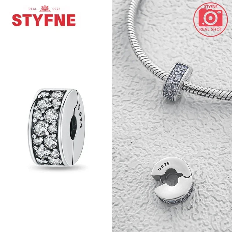 Real Silver 925 Clip Charms Heart Beads Stopper Safety Chain for Original Bracelet Making Fine Jewelry Gifts for Women Diy