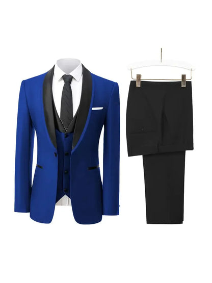 Elegant Slit Men's Suits 3 Piece Black Shawl Lapel Casual Tuxedos for Wedding Groomsmen Suits Men (Blazer+Vest+Pant)