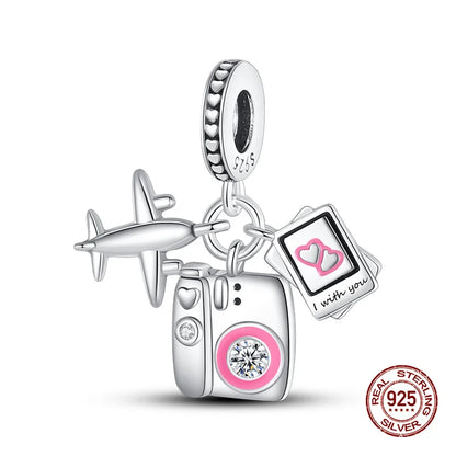 Original Charms 925 Silver Three-In-One Airplane Travel Luggage Charms Bead Fit 3mm Original Bracelet Womens DIY Jewelry Gifts