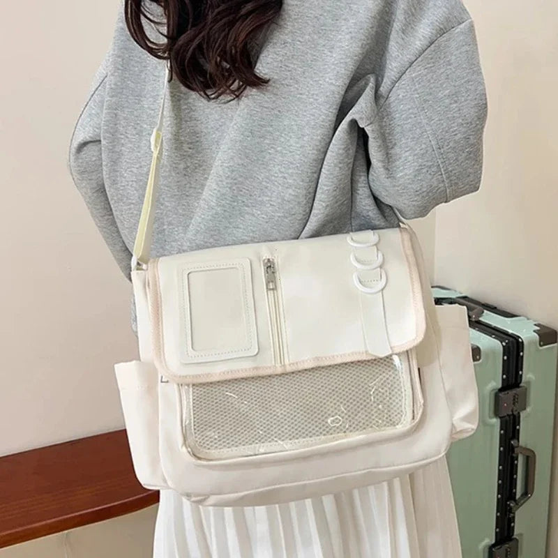 Y2K Japanese Harajuku School Bags for Girls New Transparent Itabag Shoulder Crossbody Bag DIY Badges Display Plate Ita Bag