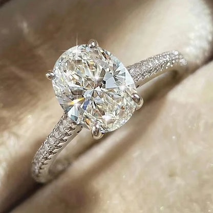 925 Sterling Silve 1-8CT Zircon Gorgeous Shiny Oval Stone Ring For Women Engagement Wedding Luxury High Quality Fine Jewelry