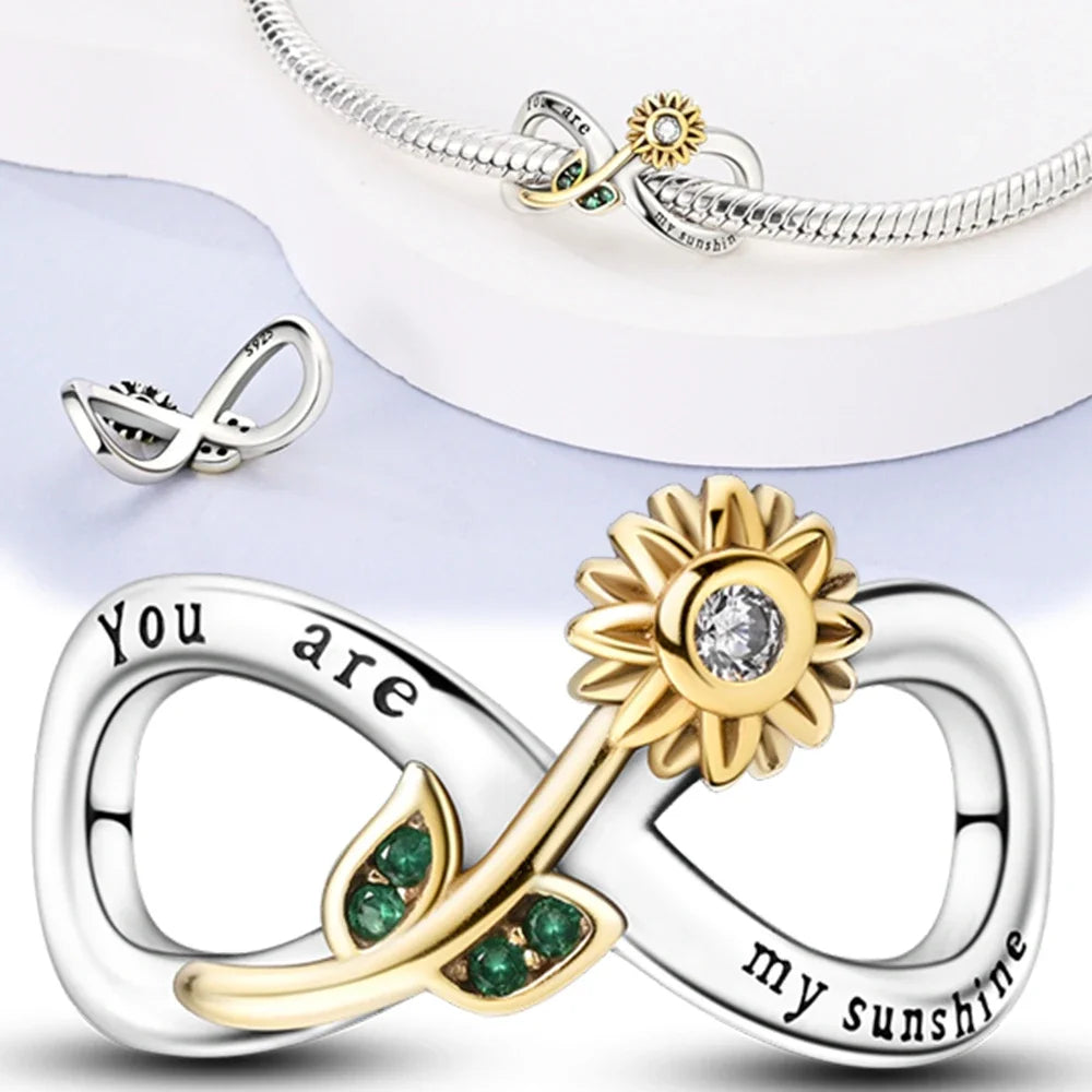 Silver 925 Colour Sunflower Eternity String Jewelery Fit Pandora Beads Original Bracelet Fine Jewelry Making for Women