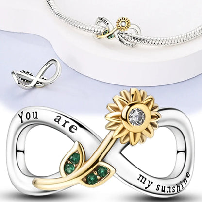Silver 925 Colour Sunflower Eternity String Jewelery Fit Pandora Beads Original Bracelet Fine Jewelry Making for Women