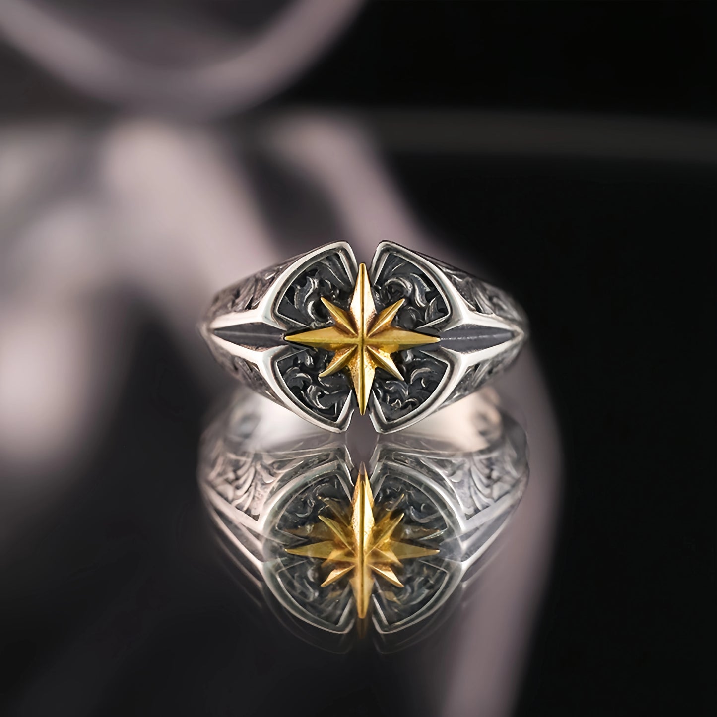 Retro Polaris North Star Adjustable Open Ring For Men Punk Gothic Edgy Copper Jewelry Unisex Accessories Good Fortune Love Gift