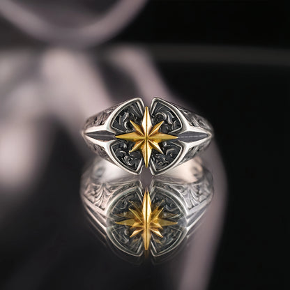 Retro Polaris North Star Adjustable Open Ring For Men Punk Gothic Edgy Copper Jewelry Unisex Accessories Good Fortune Love Gift