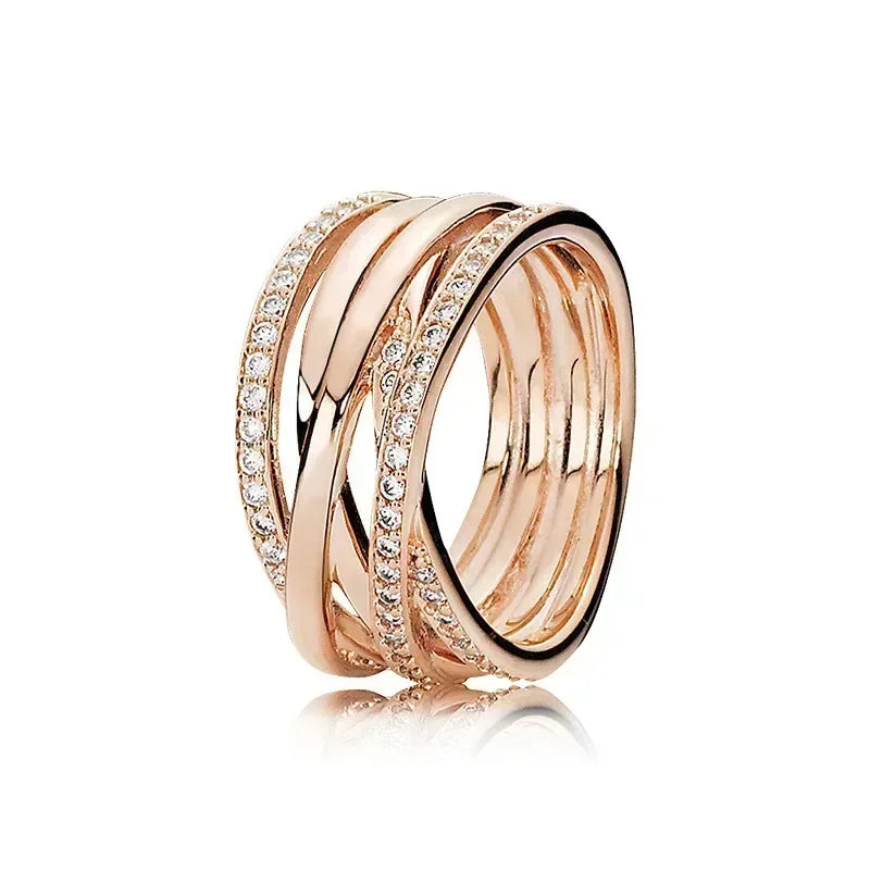 Hot selling 925 sterling silver rose gold ring high-quality luxury sparkling crystal ring women's jewelry exquisite holiday gift