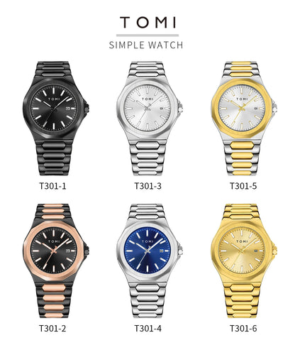 TOMI Luxury Business Men's Watch Gift Box Set High Quality Rose Gold Case Simple and Versatile Quartz Watch Relogio Masculino