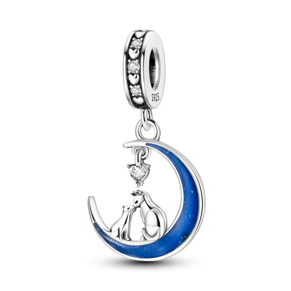 Fit Original Bracelet Silver Plated Cat Moon Shape Stars Love Charms Pendants For Women Jewelry Making Gift