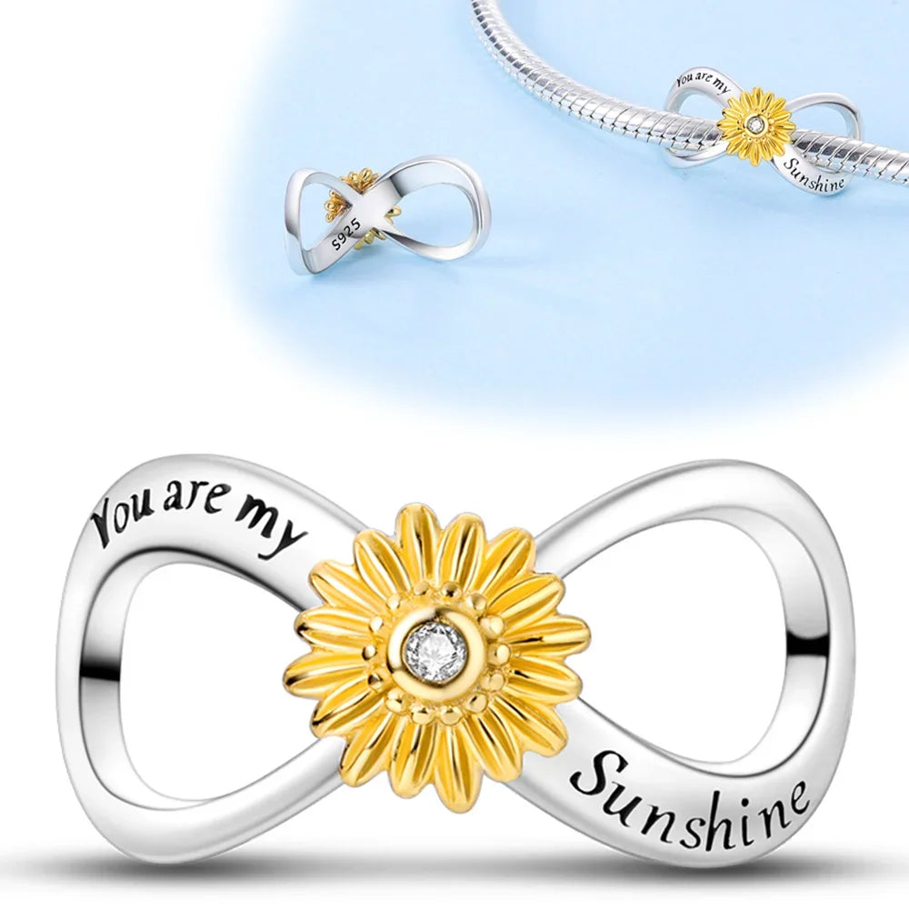 Silver 925 Colour Sunflower Eternity String Jewelery Fit Pandora Beads Original Bracelet Fine Jewelry Making for Women