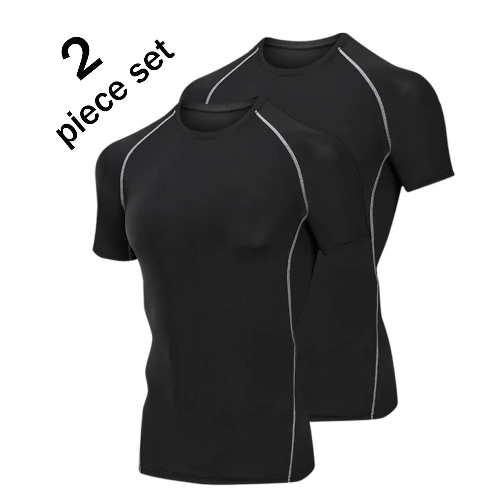 2 Pcs Men Compression Sport T Shirt Short Sleeve Training Fitness Top Tee Man Quick Dry Running Sport T Shirts