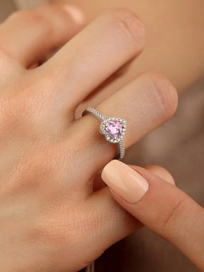 Gorgeous Zircon Shiny Love Heart Ring for Women Engagement Wedding Real 925 Sterling Silver Luxury High Quality Fine Jewelry