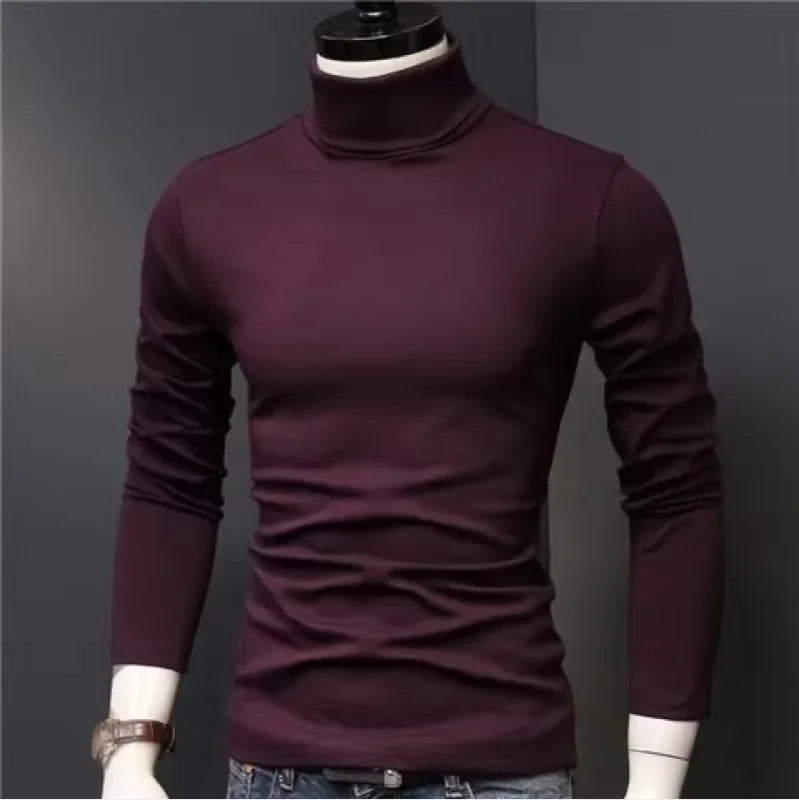 Winter Mens Turtleneck Sweaters Casual Thermal Long Sleeve Slim Fit Pullovers Stretch Basic Tops Sweatshirt Jumper Autumn TShirt