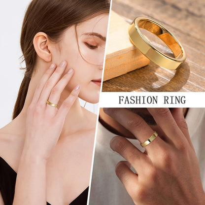 Basic 2/4/6 MM Wide Wedding Couple Ring for Women Men, PVD Gold Color Geometric Engagement Rings Finger Bands Jewelry
