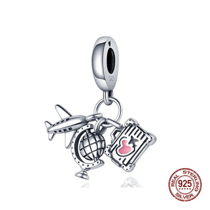 Original Charms 925 Silver Three-In-One Airplane Travel Luggage Charms Bead Fit 3mm Original Bracelet Womens DIY Jewelry Gifts