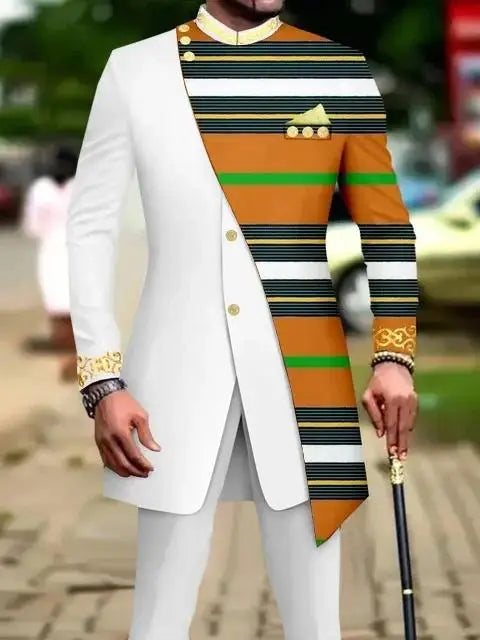 Classic African National Printing Batik Men's Casual 2PCS Suit For Wedding Dinner Event Suit terno masculinos complete costume