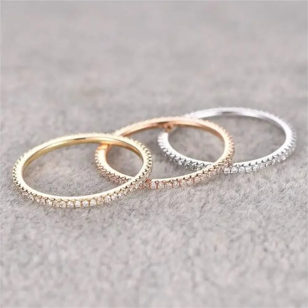 1/3PCS Thin Dainty Stackable Ring Mariasz Minimalist Full Eternity Band Cubic Zirconia Gold Color Plated Pave Rings for Women