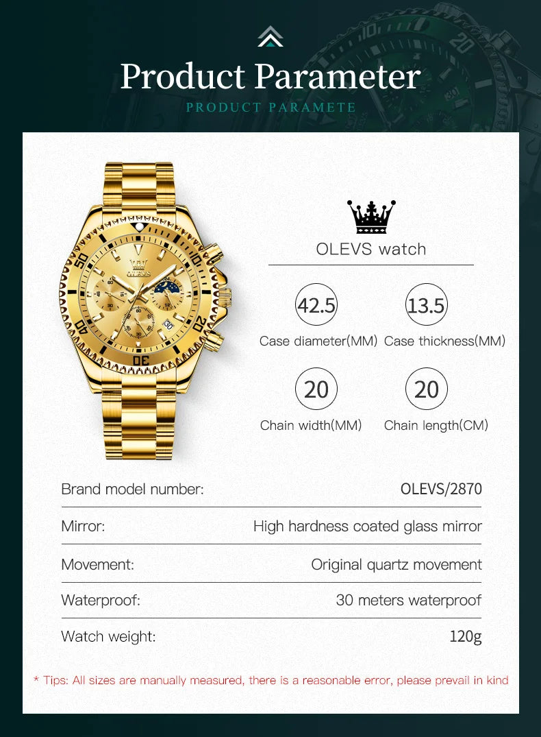 OLEVS Watches For Men Classic with Date Dress Luxury Big Face Waterproof Luminous Men's Wrist Watch Stainless Steel Men Watch