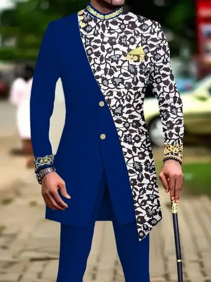 Classic African National Printing Batik Men's Casual 2PCS Suit For Wedding Dinner Event Suit terno masculinos complete costume