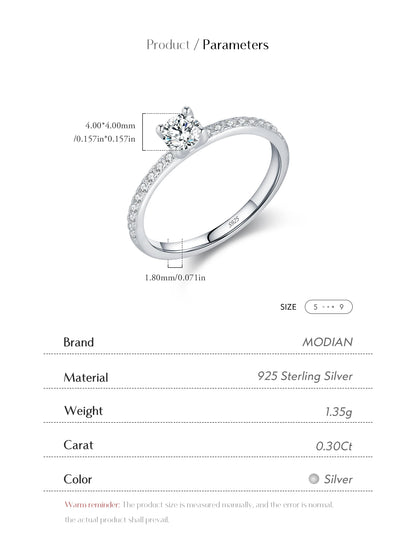 MODIAN D Color Moissanite Ring Delicate Square 925 Sterling Silver Lab Diamond Ring For Women Wedding Statement Jewelry
