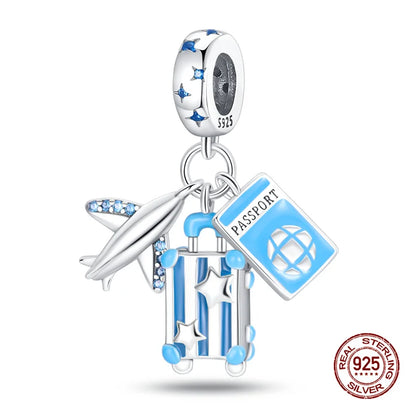 Original Charms 925 Silver Three-In-One Airplane Travel Luggage Charms Bead Fit 3mm Original Bracelet Womens DIY Jewelry Gifts