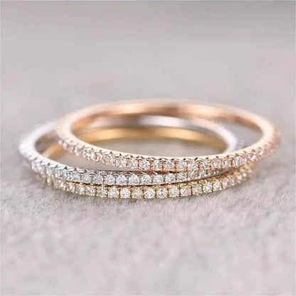 1/3PCS Thin Dainty Stackable Ring Mariasz Minimalist Full Eternity Band Cubic Zirconia Gold Color Plated Pave Rings for Women