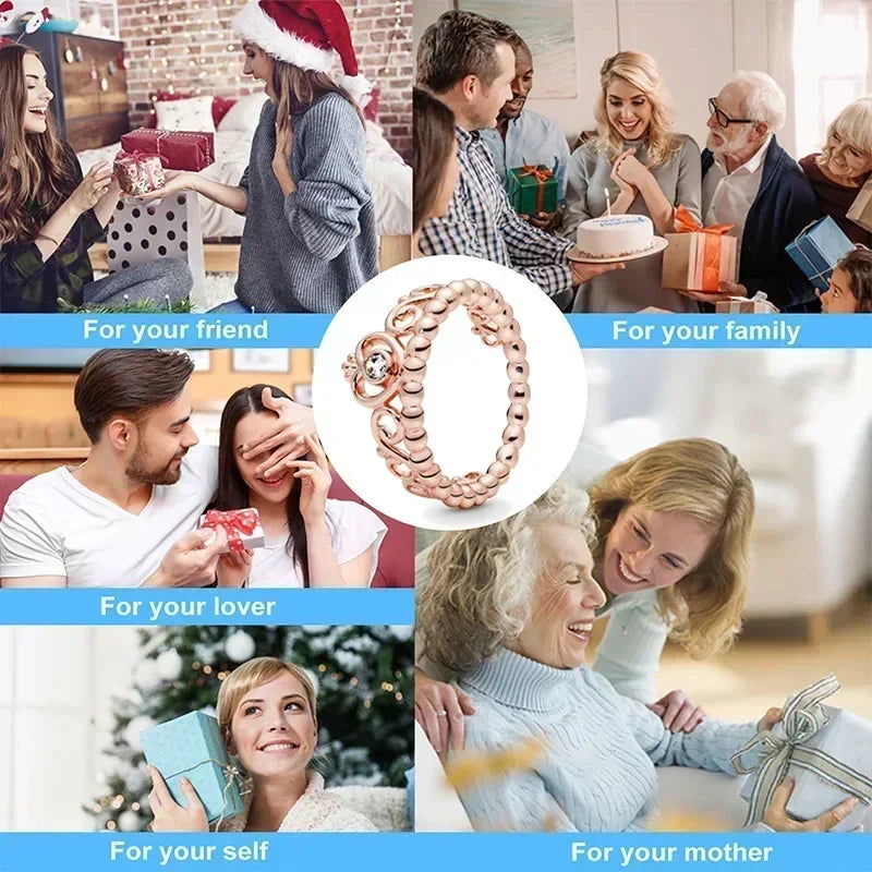 Hot selling 925 sterling silver rose gold ring high-quality luxury sparkling crystal ring women's jewelry exquisite holiday gift