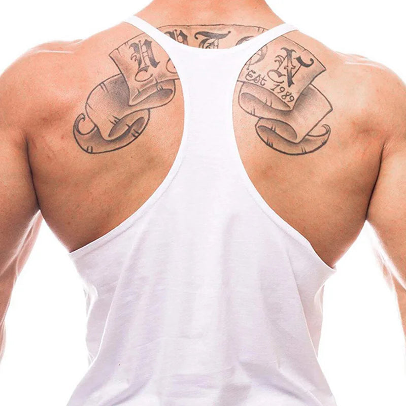 Men's Cotton Gym Warriors Tank Tops Running Vests Y-Back Bodybuilding Sleeveless Shirt Muscle Workout Athletic Fitness Singlets