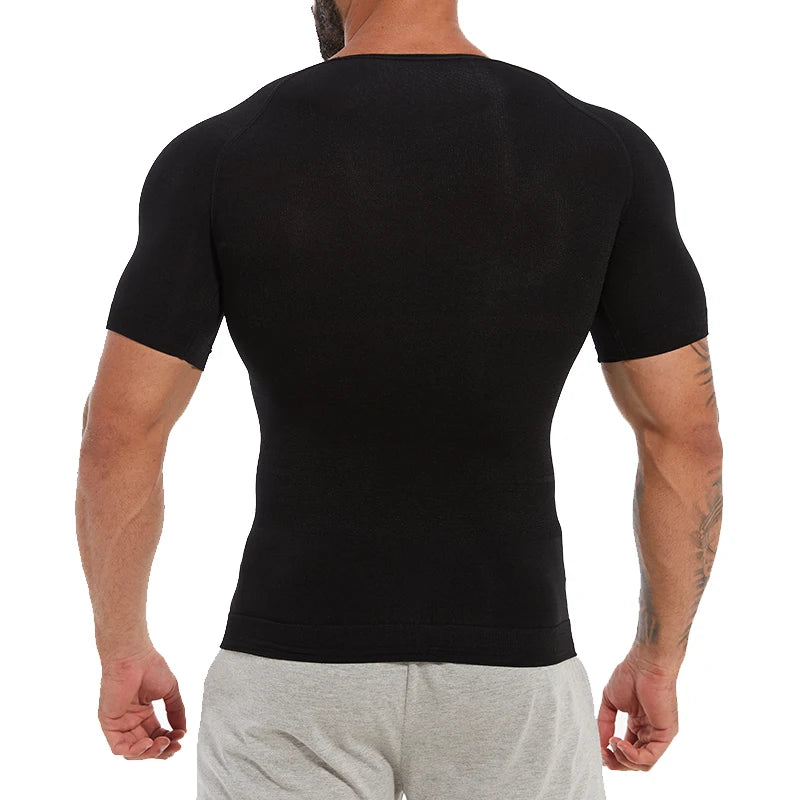 Mens Slimming Compression Shirt Body Shaper V-Neck Undershirt Shirts Workout Abs Abdomen Tummy Control Shapewear Tops
